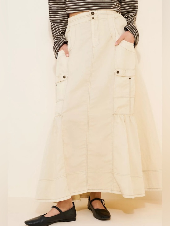 Free People Grunge 90s Cargo Rough Riding Maxi Skirt Birch Neutral Large Bella - Picture 8 of 13